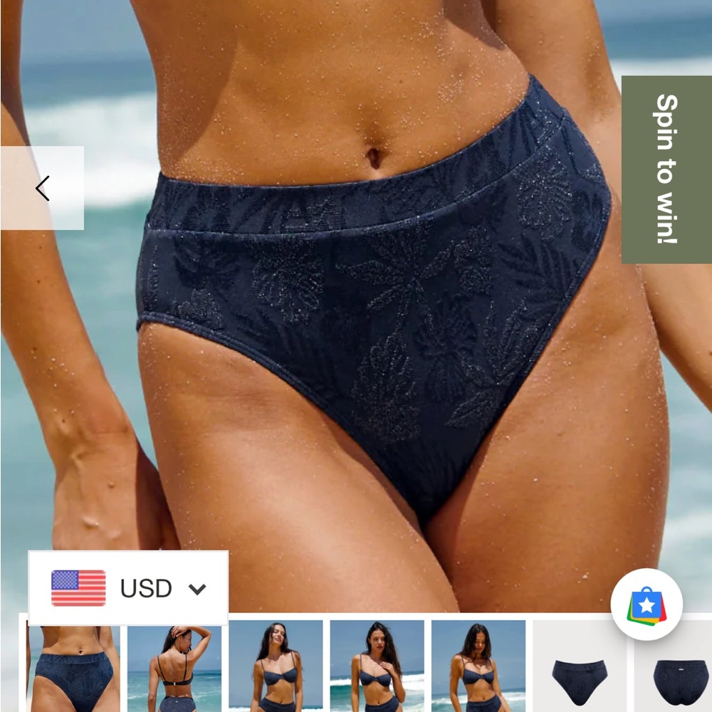 Blue Shimmer Textured High Waisted Bikini Bottom